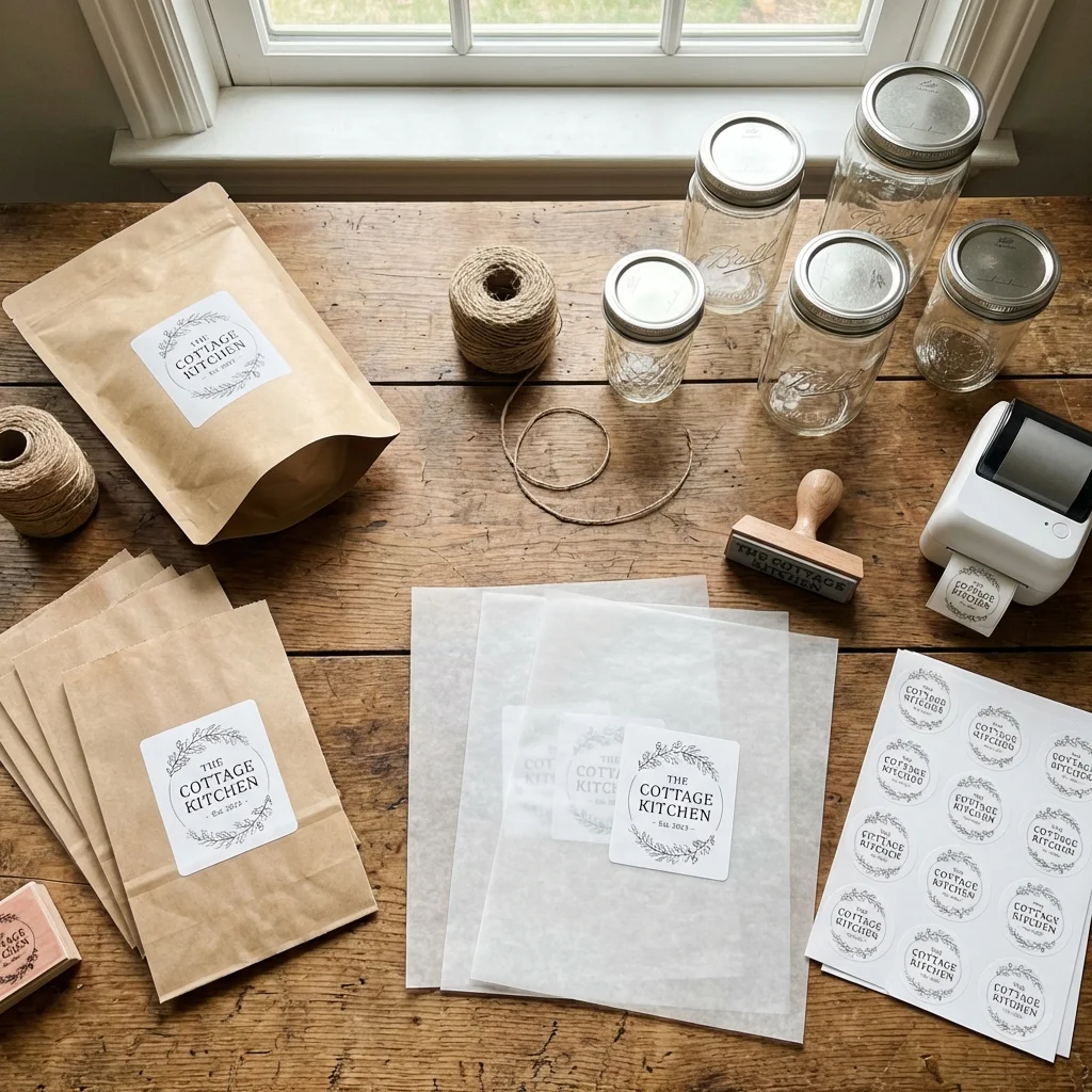 Home baker packaging orders in her kitchen